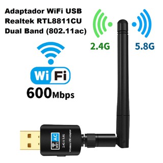Adaptador WiFi USB Realtek 600 Mbps Dual Band (2.4/5.8 GHz) para Pcs e Notebooks