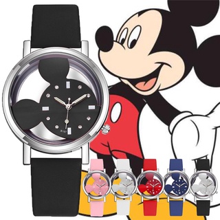 Relógio De Pulso Analógico De Quartzo Com Pulseira De Couro Falso Mickey Mouse