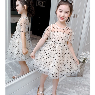 Girls Summer Dress2021New Children's Korean-Style Polka Dot Princess Dress Summer Girl's Mesh Skirt (8)