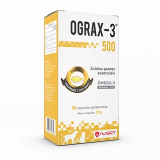 Ograx-3 500 Ômega 3 - Ácidos Graxos essenciais Para Caes e Gatos Avert - caixa c/30 cápsulas