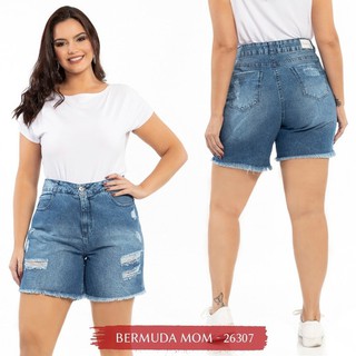 Short Bermuda Jeans Cintura Alta Moda Verão Biotipo Pluz Size