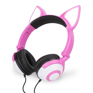 Headphone Infantil com Orelhas de Gato e Iluminação LED Dobrável Fone Com Fio de Gatinho Menina e Menino