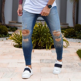 Calça Masculina Jeans Skinny bAllAd Com Lycra Azul Old