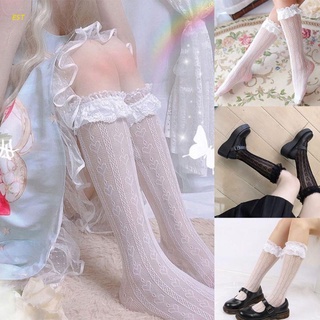 EST Janpanese Style Sweet Lolita Stockings Breathable Thin Woman's Love-Hearted Calf Socks with Lace Edge for Skirt Shorts