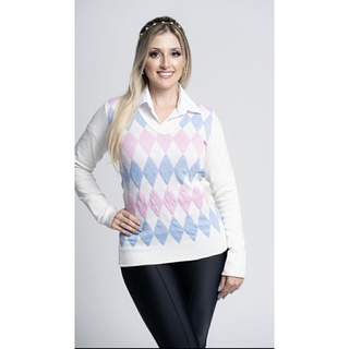 PROMOÇÃO Blusa suéter feminino inverno tricot xadrez escocesa de frio