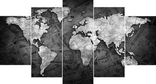 Quadro 5 Peças Mosaico Mapa Mundi Money 4k Mdf6mm