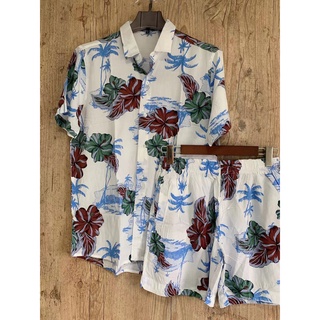 Camisa conjunto Masculina Estampa Floral Havaiana Praia Verão Manga Curta Viscose (6)