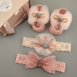 3 Pçs/Set Lace Flor Bebê Menina Headband Socks Coroa Arcos Newborn Headbands Acessórios Para O Cabelo