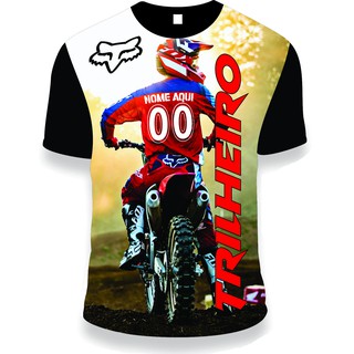 camiseta motocross trilha trilheiro com seu nome e numero na frente estampada.