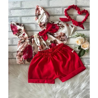 conjunto batinha infantil menina short blusa e tiara de brinde moda blogueirinha (1)