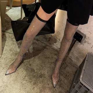 New women s shoes net boots hollow spring European and American net yarn rhinestone over the knee stretch boots high hee (9)