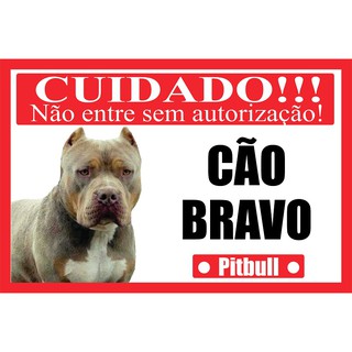 Placa Advertência Cuidado Cão Bravo Pitbull