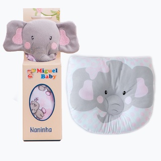 Kit Naninha + 1 Travesseiro Anatômico Elefantinho Rosa