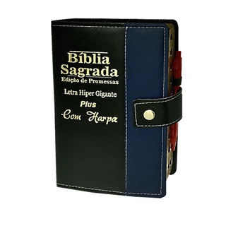 Bíblia Sagrada Letra HIpergigante Botão Preta/Azul - 14x21cm