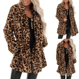 Jaqueta Moda Leopardo Estampa Faux Fur De Inverno Quente