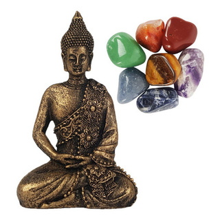 Buda Hindu Meditando Prosperidade 9cm + Kit Pedras 7 Chakras