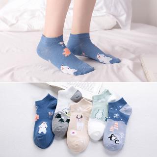 5 Pairs Cute Cartoon Animal Stripes Patterned Short Women Socks Cotton Thin Funny Low Hosiery Ankle Socks