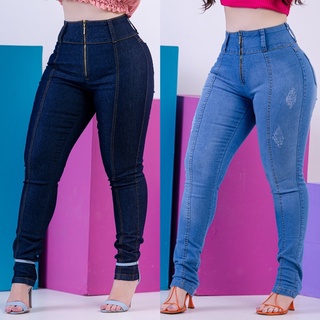 Calça Jeans Feminina Cintura Alta com Lycra Levanta Bumbum Skinny Jeans escuro