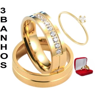 par de aliança banhada a ouro18k.. 3 banhos casamento noivado compromisso anel solitario aparador
