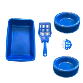 Caixa De Areia Para Gato Kit Higiênico Completo Azul Bebedouro Comedouro Pá Caixa + BRINDE + MELHOR OFERTA