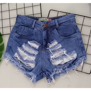 Short Jeans Feminino Cintura Alta Cos Alto Desfiado
