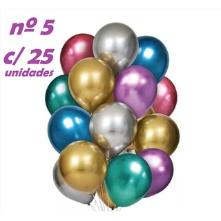 25 unid. Balões Bexiga látex número 5 Dourado / Ouro rose /azul /prata/ rosa/ violeta para Bubble - balão 5 polegadas cromado / cromada / platinado / platinada/ metalizado usado em bubble
