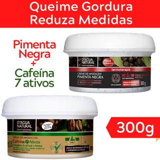 Kit Creme De Massagem Pimenta Negra + Cafeína Termoativo Queimador De Gordura Redutor De Medidas D'agua Natural 300g