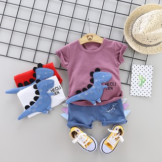 Dinosaur Baby Boys Clothes Short Sleeve Print T-shirt+Cartoon Shorts Children Casual Outfits Kids Clothes Sets 12 (1)