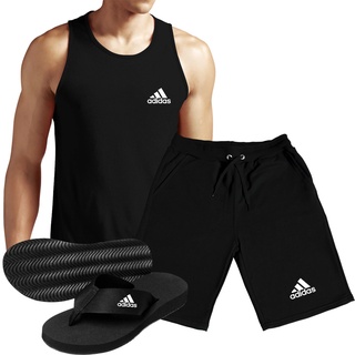 Kit Camisa Regata Masculina + Bermuda + Chinelo Masculino Estampado Adidas