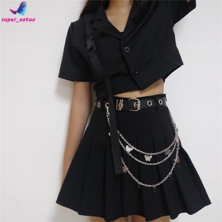INS Hip Hop Punk Cool Girl Pants Waist Chain Tide Hanging Belt Jk Uniform Lattice Skirt Fashion Accessories(Without Belt)