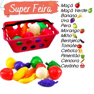 12Pçs Kit Cozinha de Brinquedo - Frutas e Legumes + Cestinha