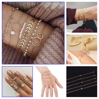 Boho Bracelet Set Women Tassels Leaves Circular Chains Bangle Jewelry