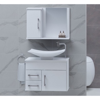 Conjunto Turin gabinete de banheiro com pia e espelheira (1)