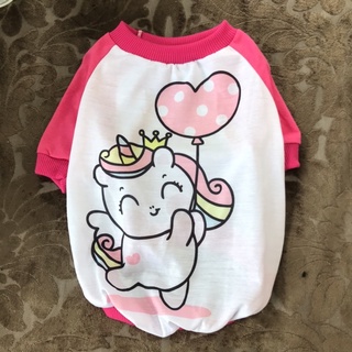 Roupa para Cachorro Camisa de Malha de Algodão com Manga e Bolso Tamanho Porte Mini Pequeno Médio Grande Rosa Pink Unicórnio Fêmea