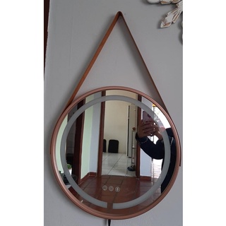 Espelho Redondo com Led 45cm Suspenso com Alça Adnet Maquiagem Sala Decoração Banheiro Lavabo