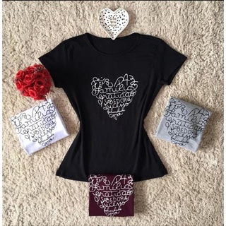T-Shirt - Coração, Amor, família, paz - Camiseta Feminina - Blusinha - Baby Look - 100% Algodão
