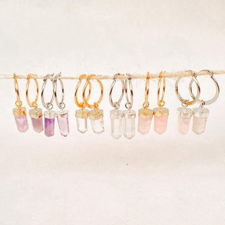 Argolinha Cristal - banhada ouro e prata, pedras ametista, quartzo rosa e quartzo transparente