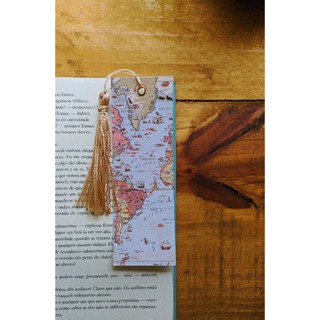 Marcador de página com Tassel mapa mundi vintage (1)