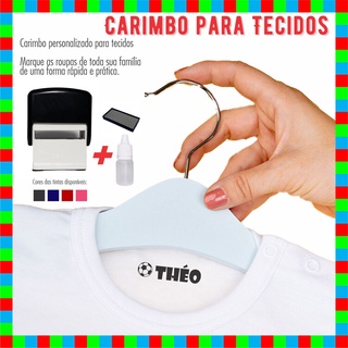 Kit Carimbo Automatico e Tinta Especial para Tecidos Uniformes Escolares