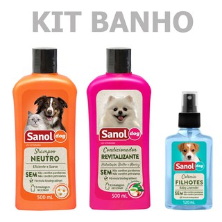 Kit Banho para Cães e Gatos com Shampoo Condicionador e Colônia - Completo para Cachorro bem cuidado - 3 itens - Kit Sanol Dog o melhor do mercado (1)