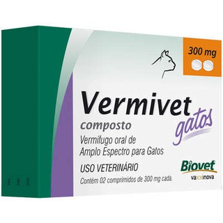 Vermífugo Biovet Vermivet 300 mg para Gatos 2cp