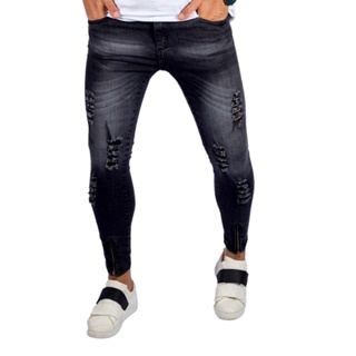 Calça Masculina Jeans Skinny bAllAd Com Lycra Preta Cinza Ziper (4)