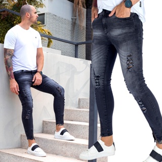 Calça Masculina Jeans Skinny bAllAd Com Lycra Preta Cinza Ziper (3)