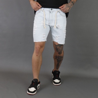 Bermuda Jeans Rasgada Masculina Curta Com Cinto De Corda (3)