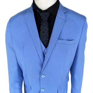 Terno Slim Masculino Oxford Azul Bebê - Paleto+calça+colete+barato (2)