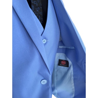 Terno Slim Masculino Oxford Azul Bebê - Paleto+calça+colete+barato (4)