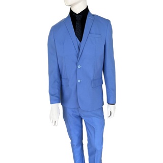 Terno Slim Masculino Oxford Azul Bebê - Paleto+calça+colete+barato (1)