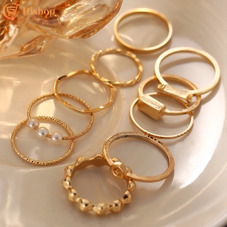 10 Pcs Ouro Vintage Conjunto Anel De Pérolas De Luxo Estrela Anéis Elegantes Mulheres Jóias Acessórios De Moda