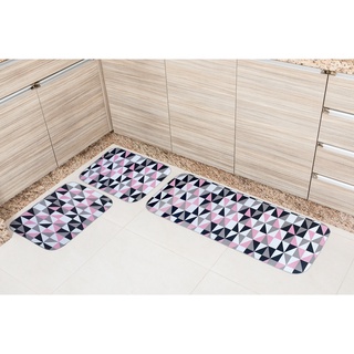 conjunto de tapetes para cozinha 3 pcs Geometrico Rosa fundo mesclado