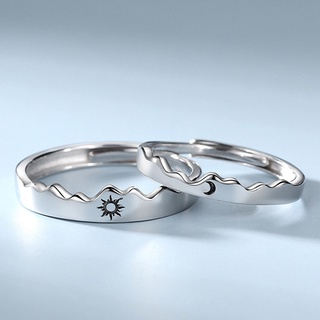 [ZOMI] Forma de montanha design curvo Lua / Sol com conjunto de anel ajustável para casal anel